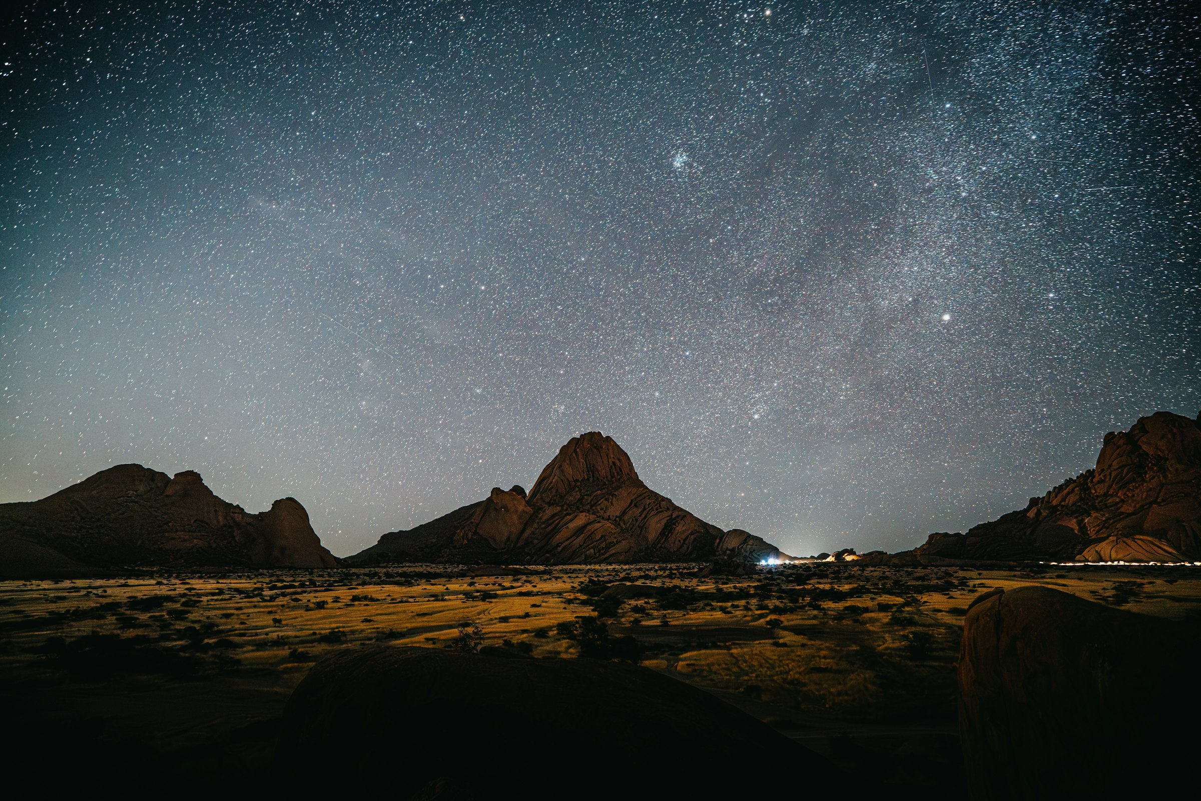 The Milky Way over the granite peaks of Spitzkoppe at night